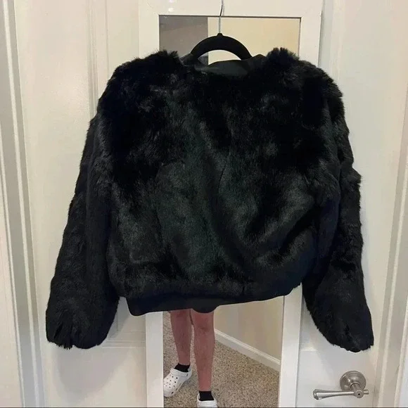 186 J Brand Black Faux Fur Coat